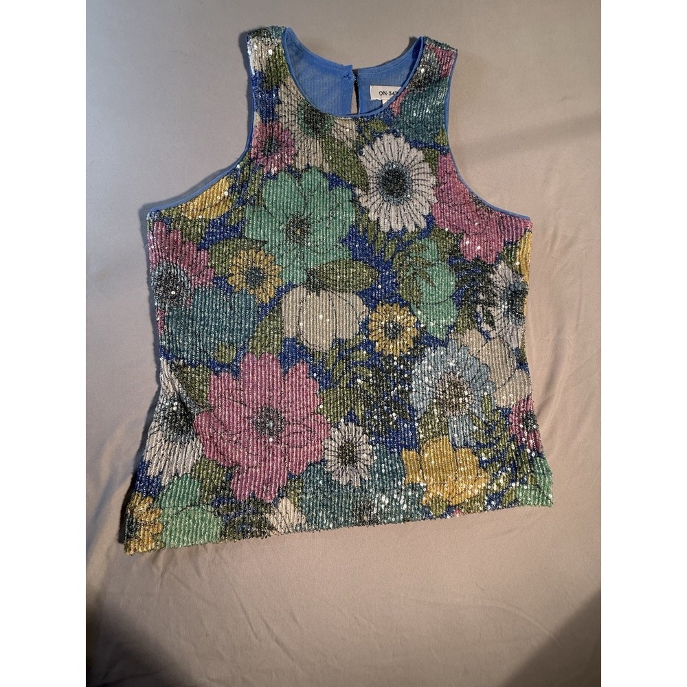On 34th Women's Flowered Sequined Dress Tank Top Wedding,Date Night Size M